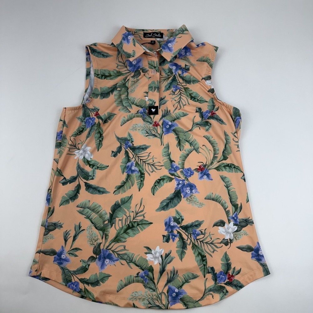 New Womens Bad Birdie Core Sleeveless Flora Fiesta Golf Polo Size Medium NWT